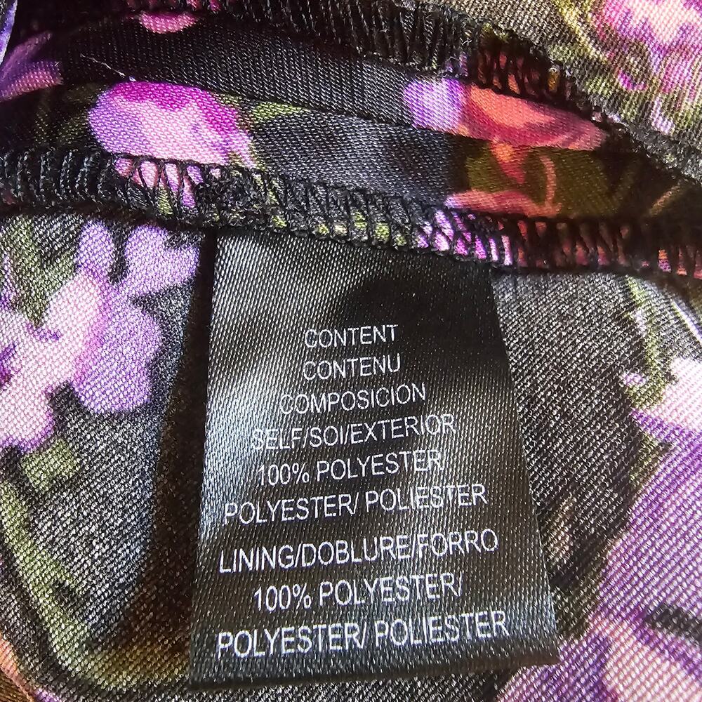 NEW LEYDEN Black Floral Satin Ruched Wrap Dress Short Sleeve Size S 3371 - Picture 11 of 14